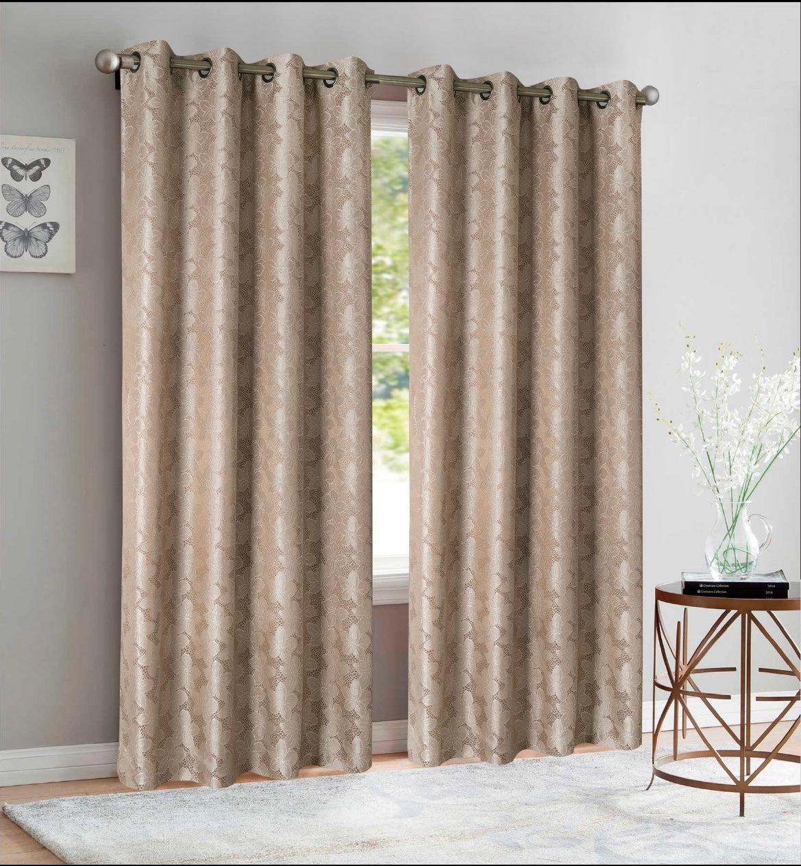 Linen World Taupe / 63” Jolene Jacquard Curtain Panel with Grommets in 63" and 84"