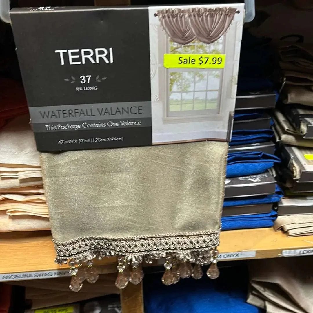 Linen World Taupe “Terri” Rod Pocket Valance with Beads