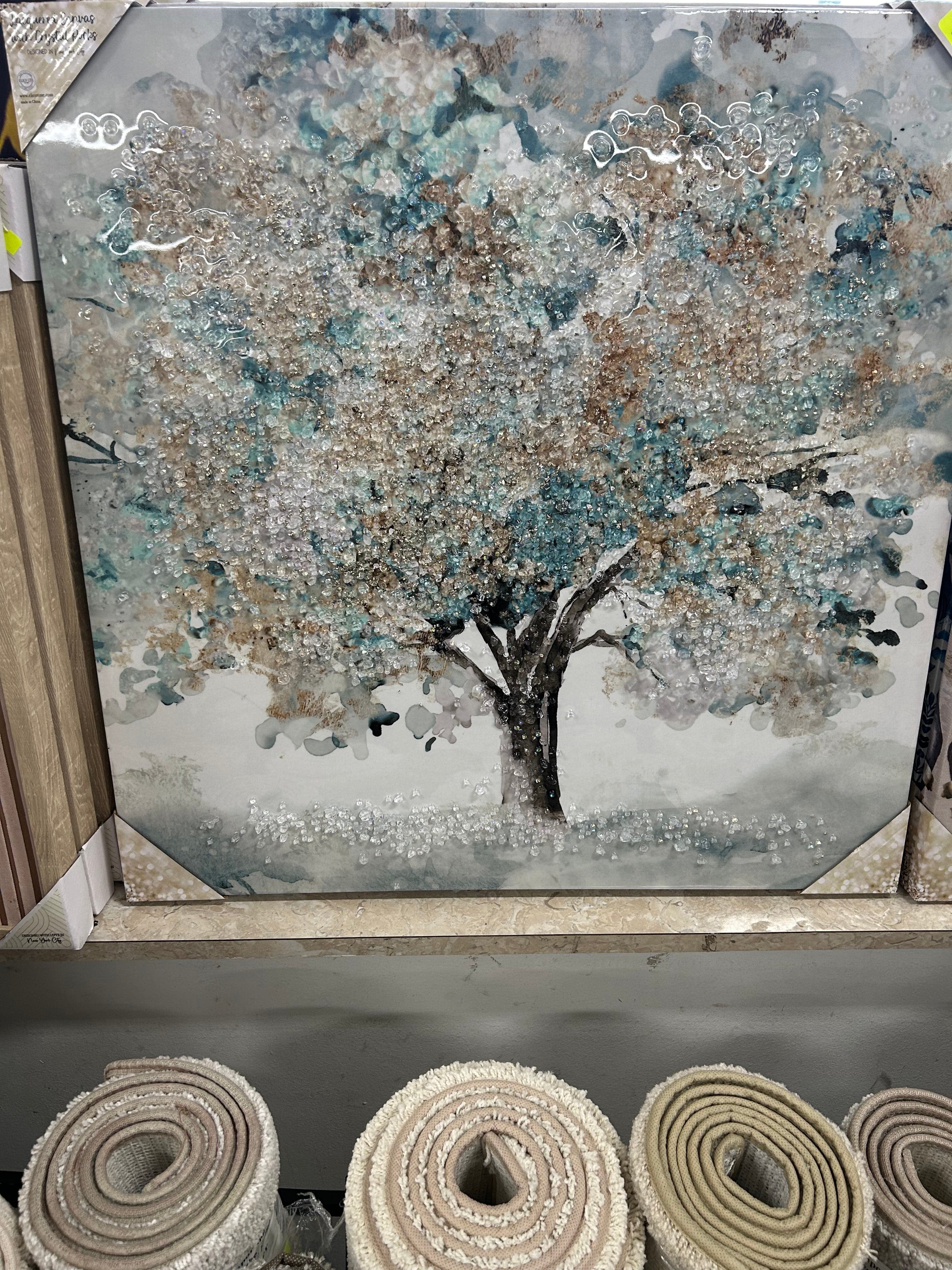 Linen World Teal Beautiful Lacquered Trees with 3D Rocks 24”x24”