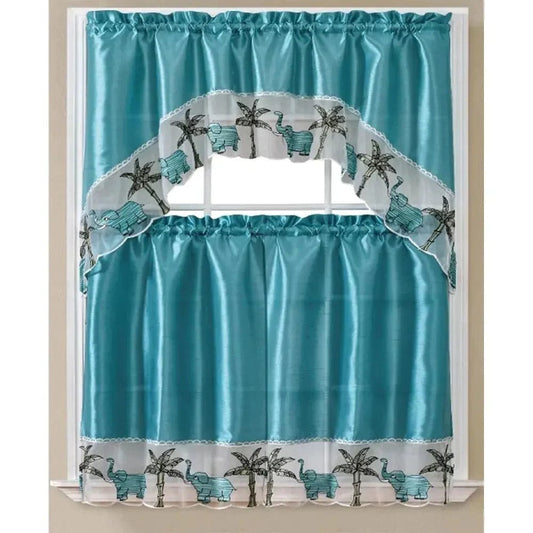 Linen World Teal Elephant Kitchen Curtain, swag and valance
