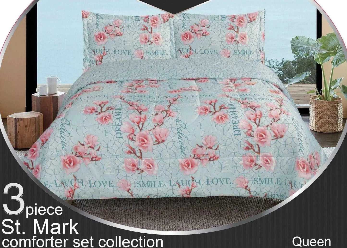 Linen World Quilts & Comforters Teal/Pink / Queen 3 PC "St. Marks" Queen/King Comforter Set