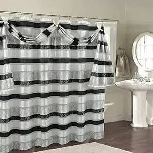 Linen World Venezia Gray Shower Curtain with Scarf