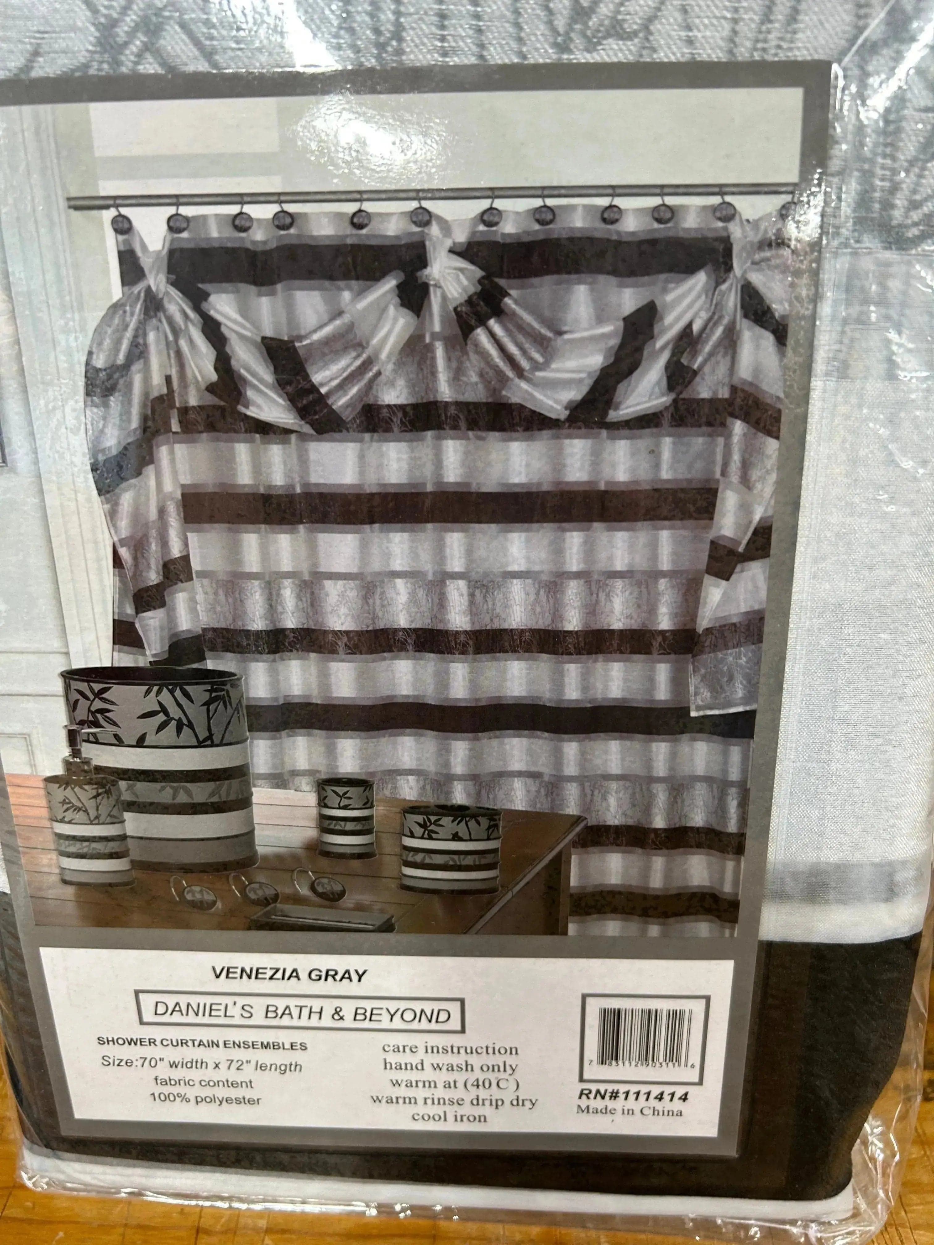 Linen World Venezia Gray Shower Curtain with Scarf