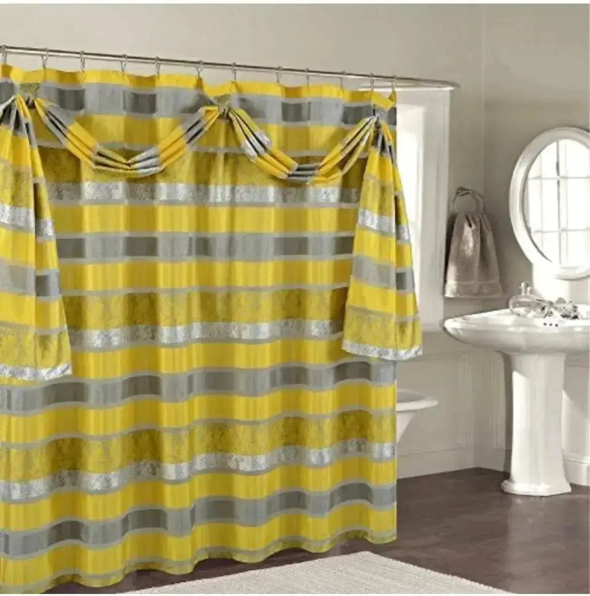 Linen World Venezia Yellow Shower Curtain with Scarf