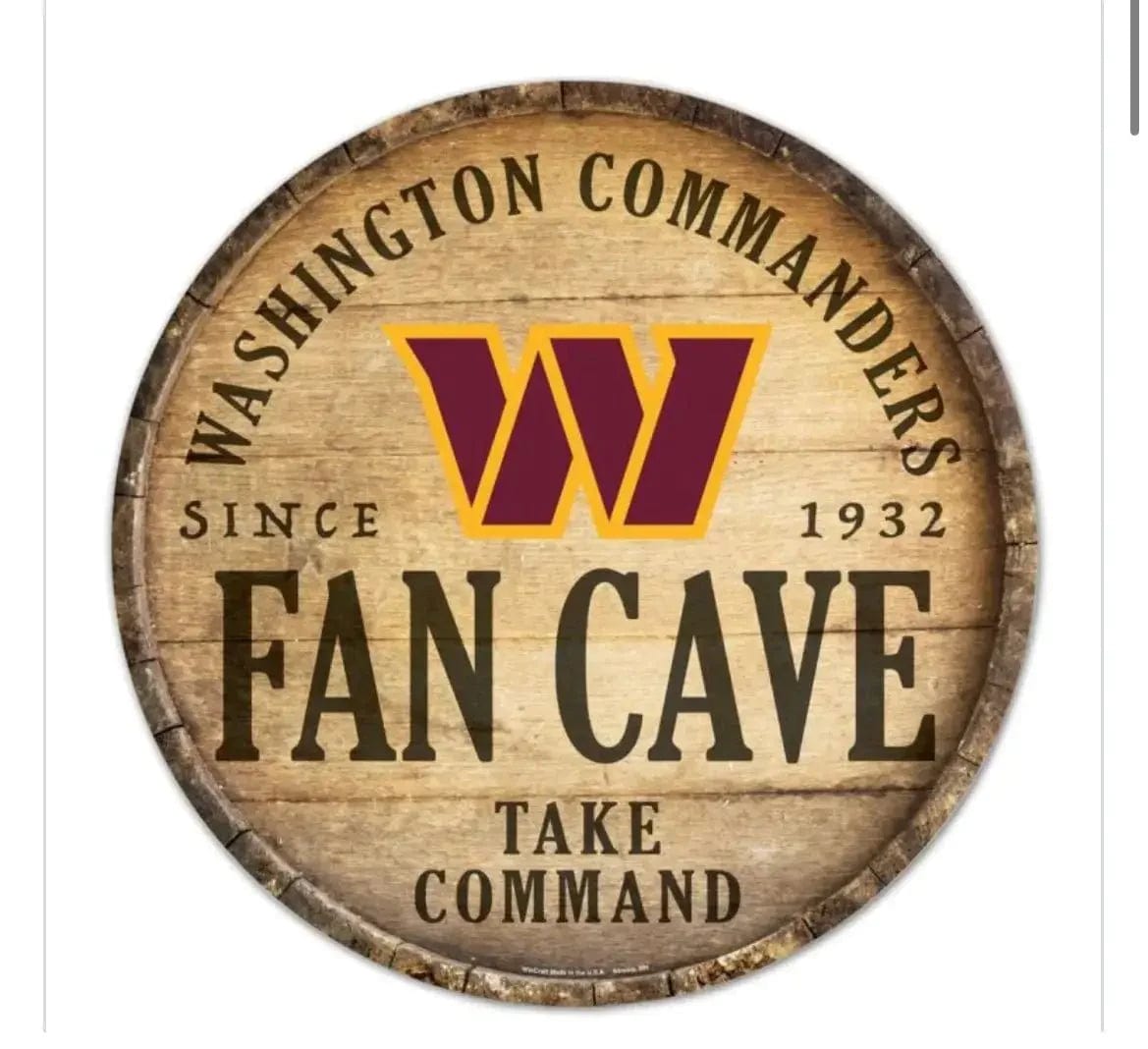 Linen World Washington Commanders NFL “FAN CAVE” 14" ROUND SIGN