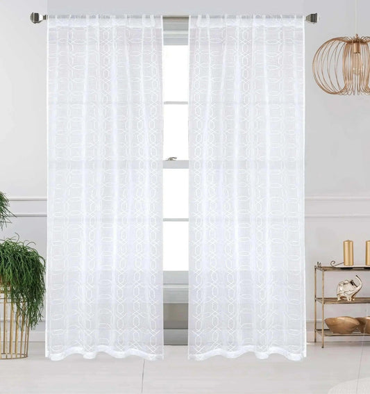 Linen World Curtain Panel White "Margo" Sheer Curtain Panel 2 Pack 84"