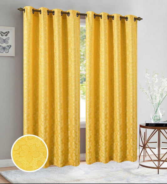 Linen World Yellow / 63” Jolene Jacquard Curtain Panel with Grommets in 63" and 84"