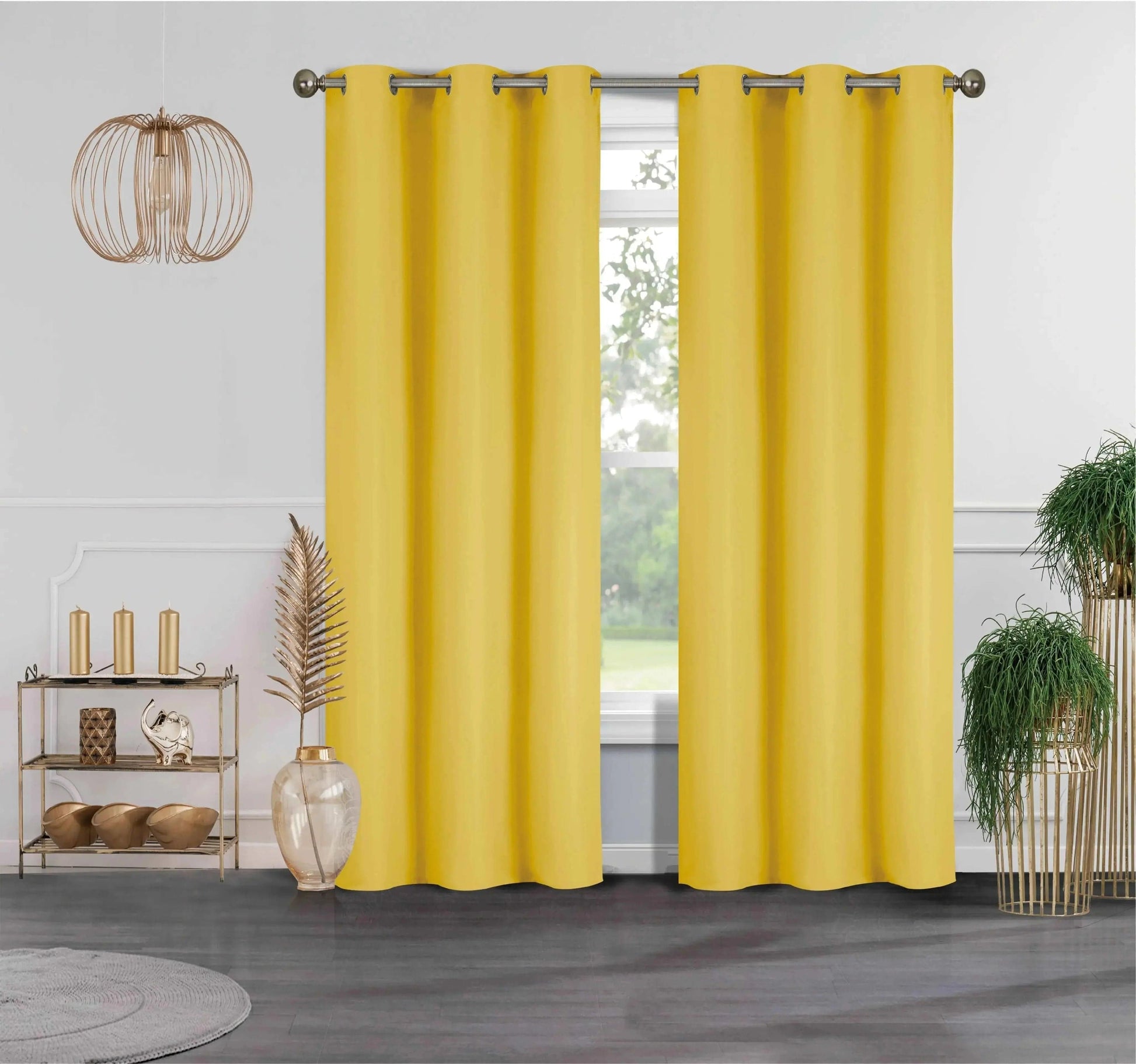 Linen World Curtains Yellow "Houston" Faux Silk Blackout Curtain Pair