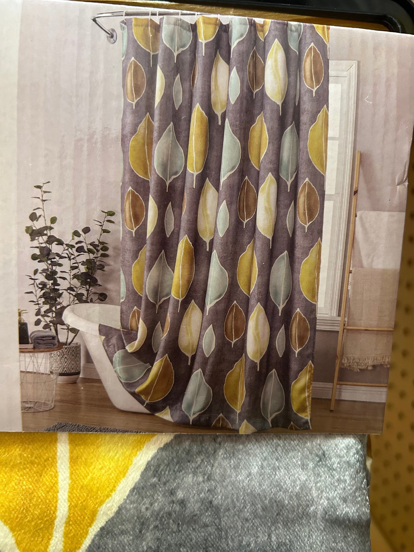 Linen World Yellow ‘Leafy’ Heavy Duty Water Resistant Shower Curtain