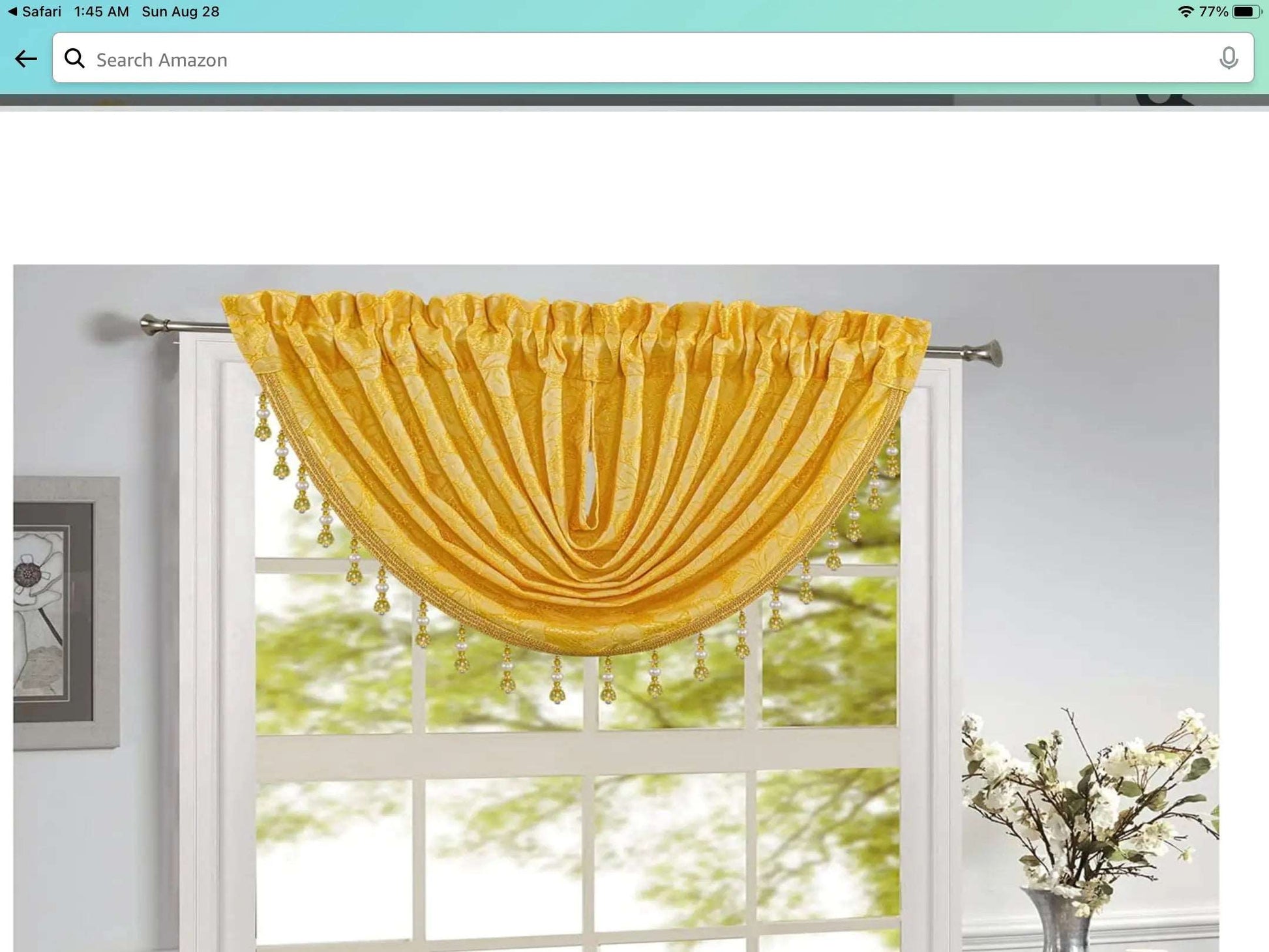 Linen World Yellow “Roxanne” Flowered Rod Pocket Valance